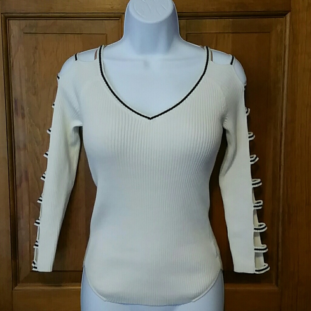 Armani Exchange white cold shoulder sweater
